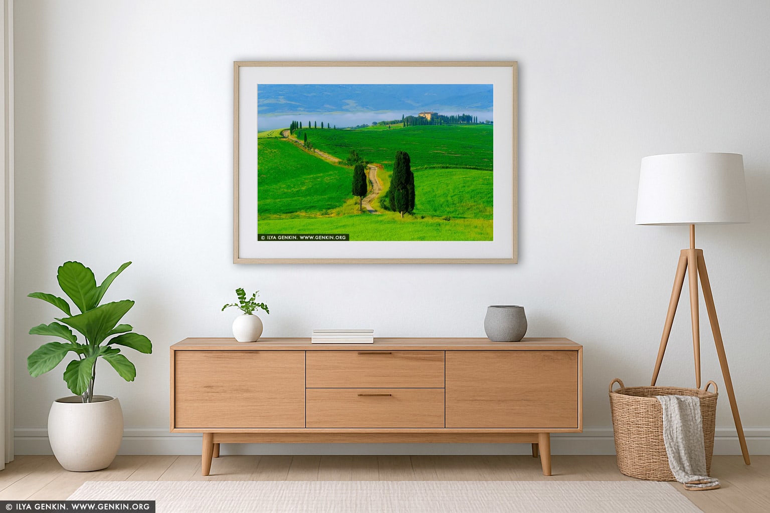 Elysian Path. Morning Light over Tuscany's Gladiator Road wall art in a contemporary living room interior