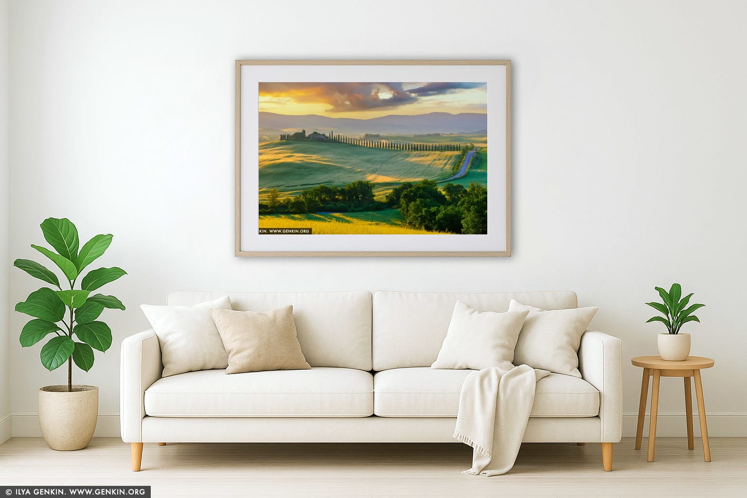 Golden Light over Poggio Covili wall art in a contemporary living room interior