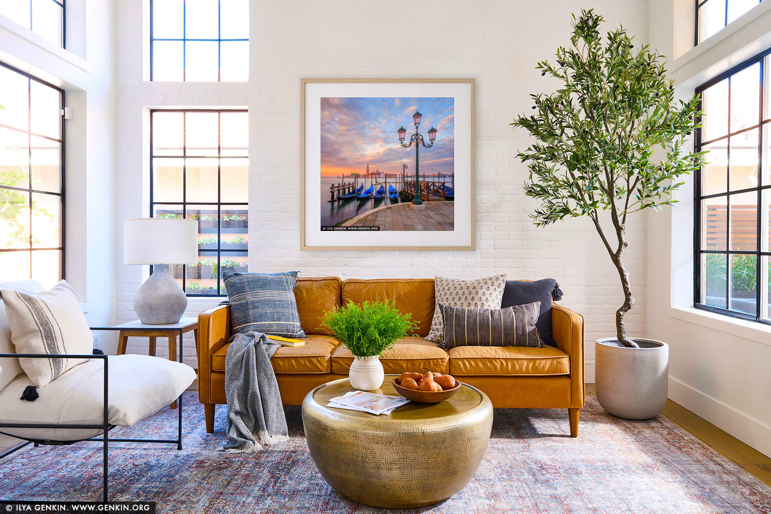 Venice at Sunrise wall art in a contemporary living room interior