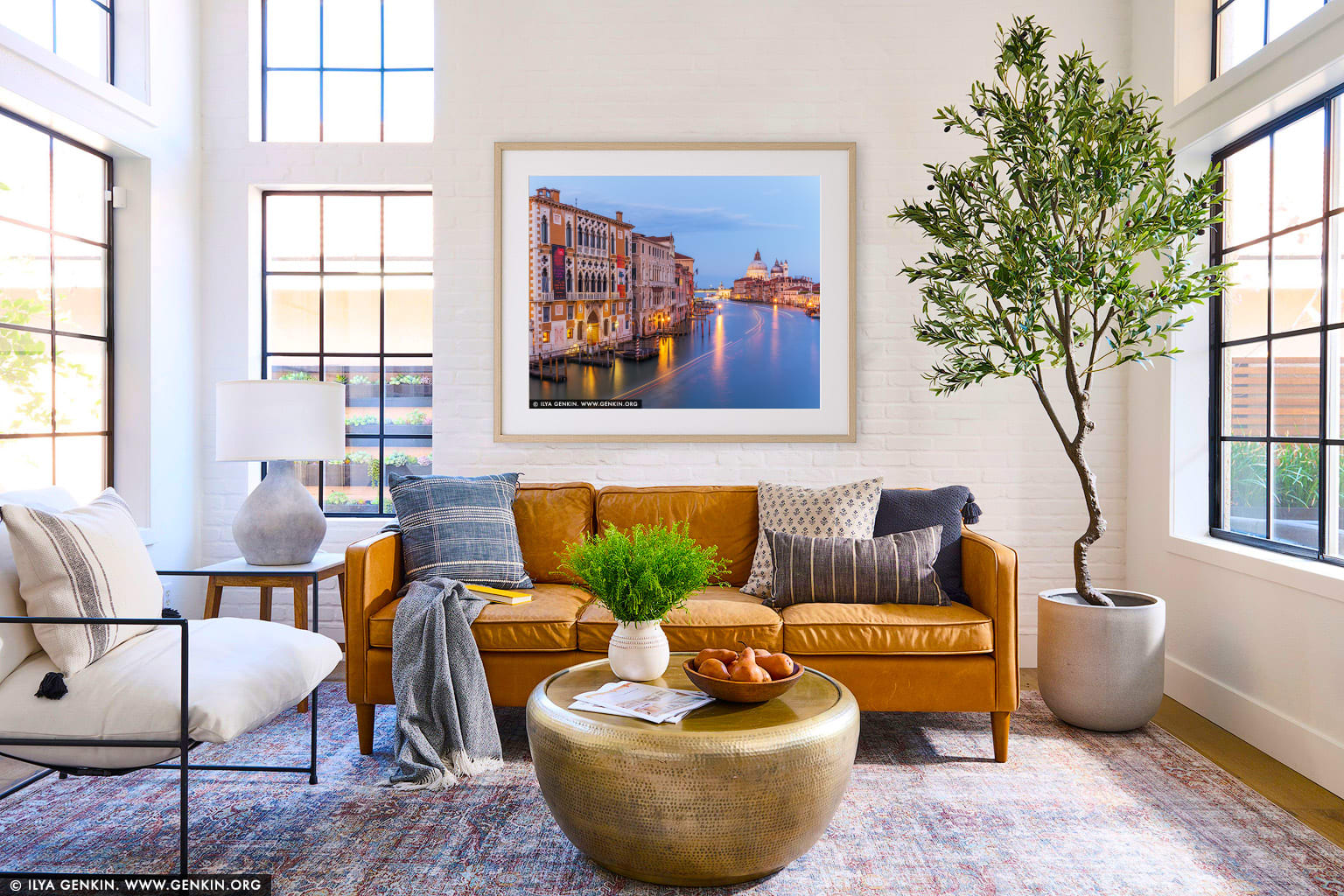 The Grand Canal at Ponte dell'Accademia at Dusk wall art in a modern living room interior