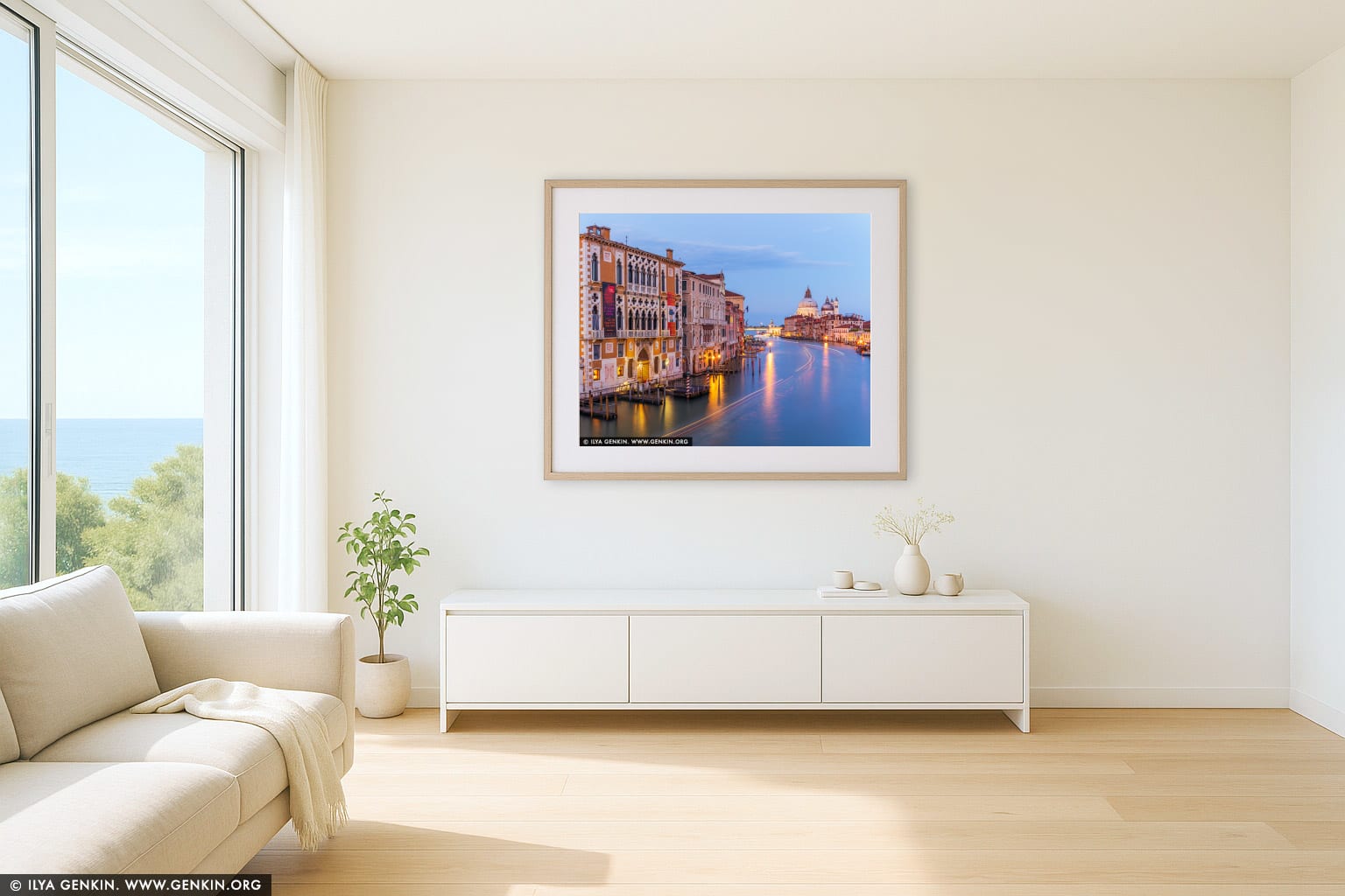 The Grand Canal at Ponte dell'Accademia at Dusk wall art in a modern living room interior