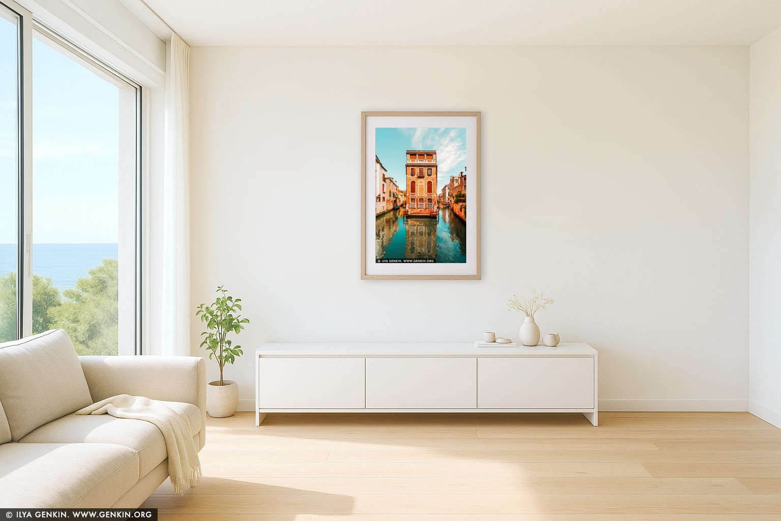 Venice Canals and Streets, Study 2 wall art in a contemporary living room interior