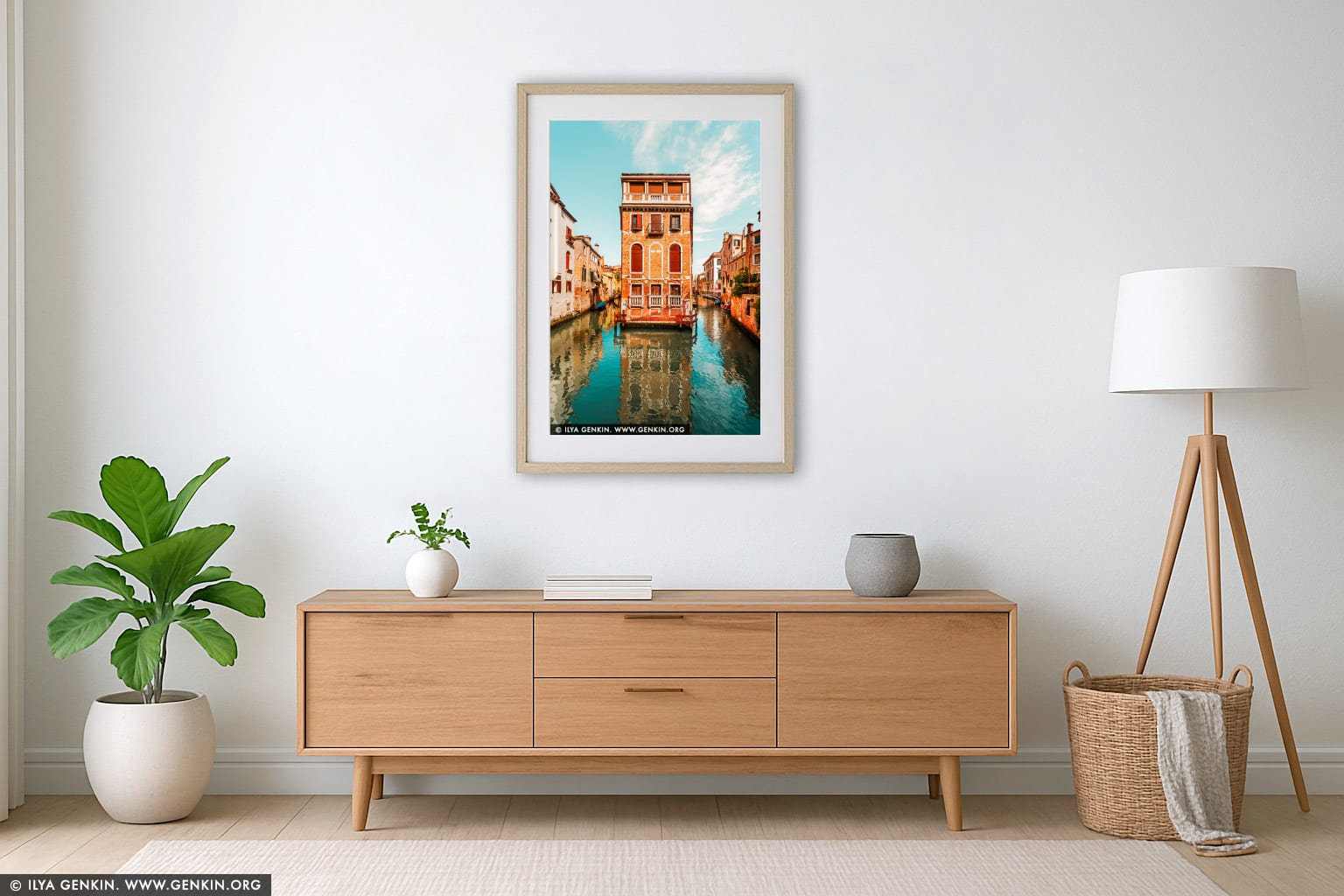 Venice Canals and Streets, Study 2 wall art in a minimalist living room interior