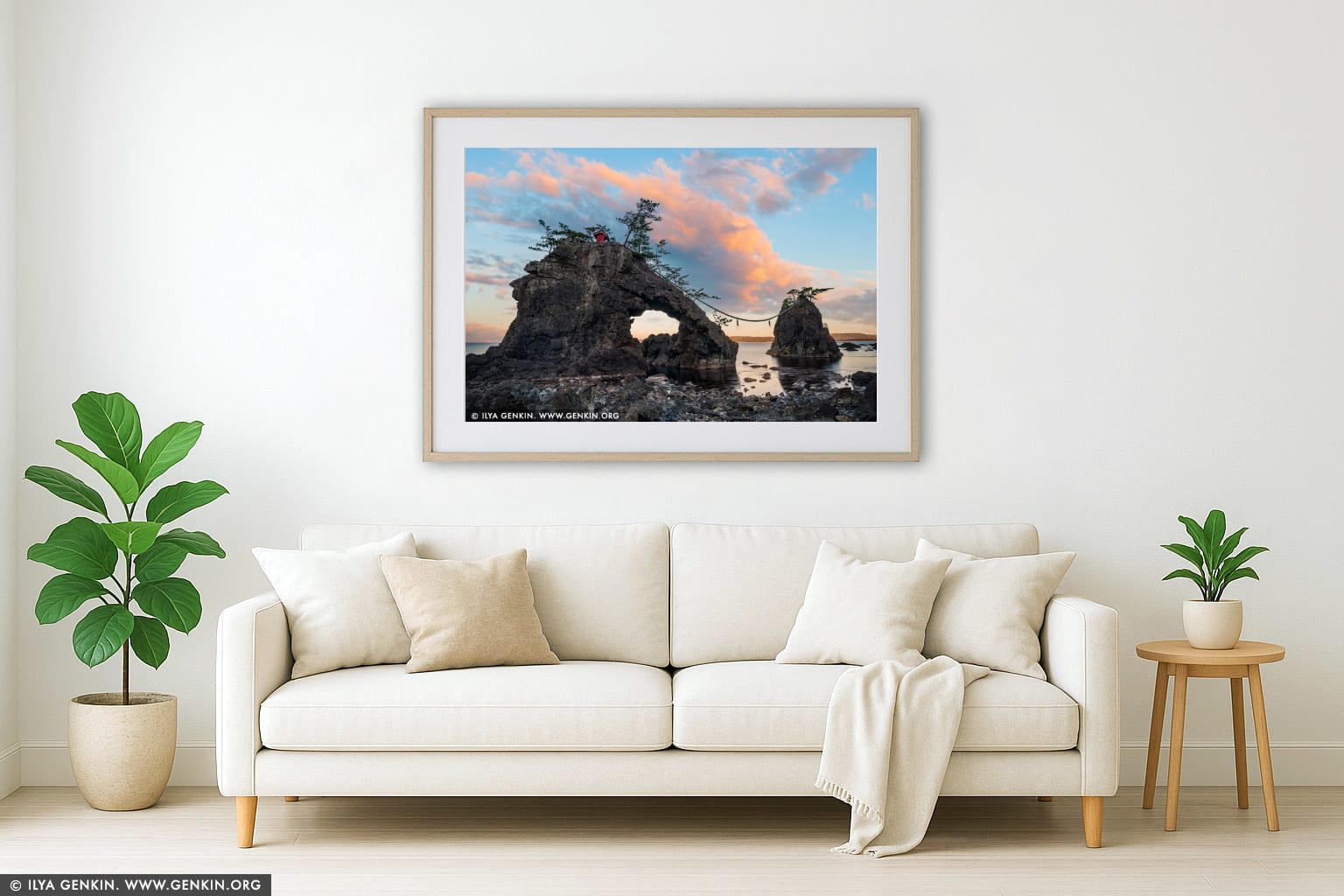 Hatago Iwa #3 (Married Rocks) wall art in a minimalist living room interior