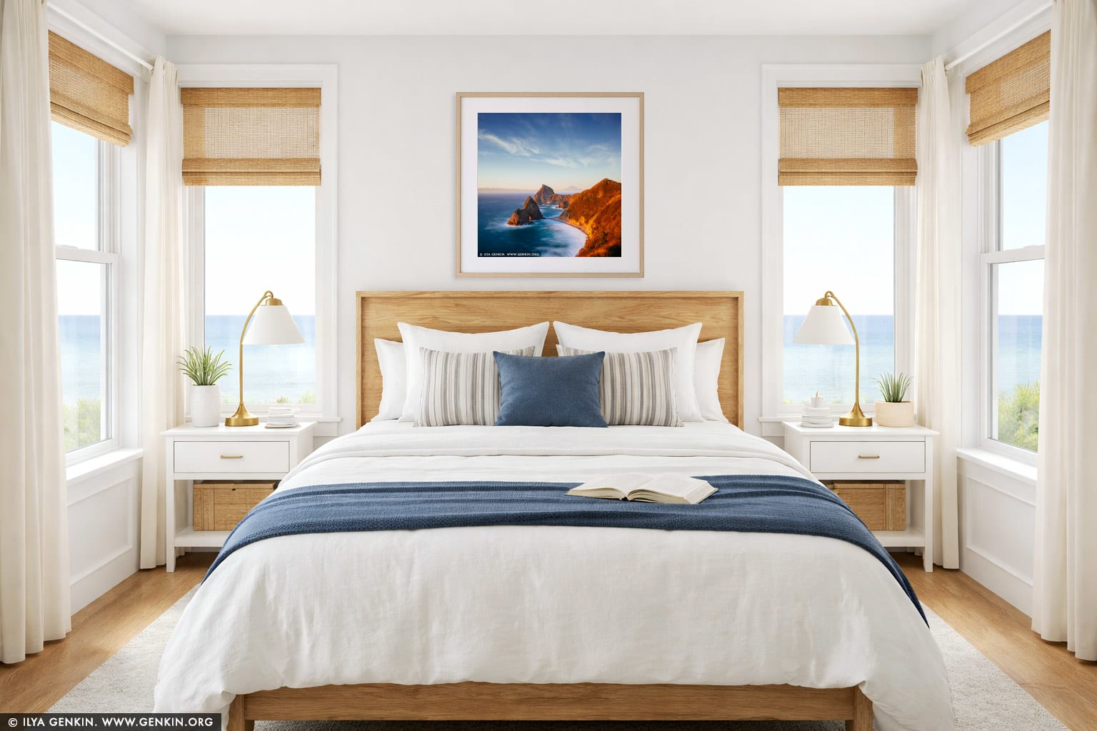 Senganmon and Mt. Fuji at Sunset wall art in a bedroom interior