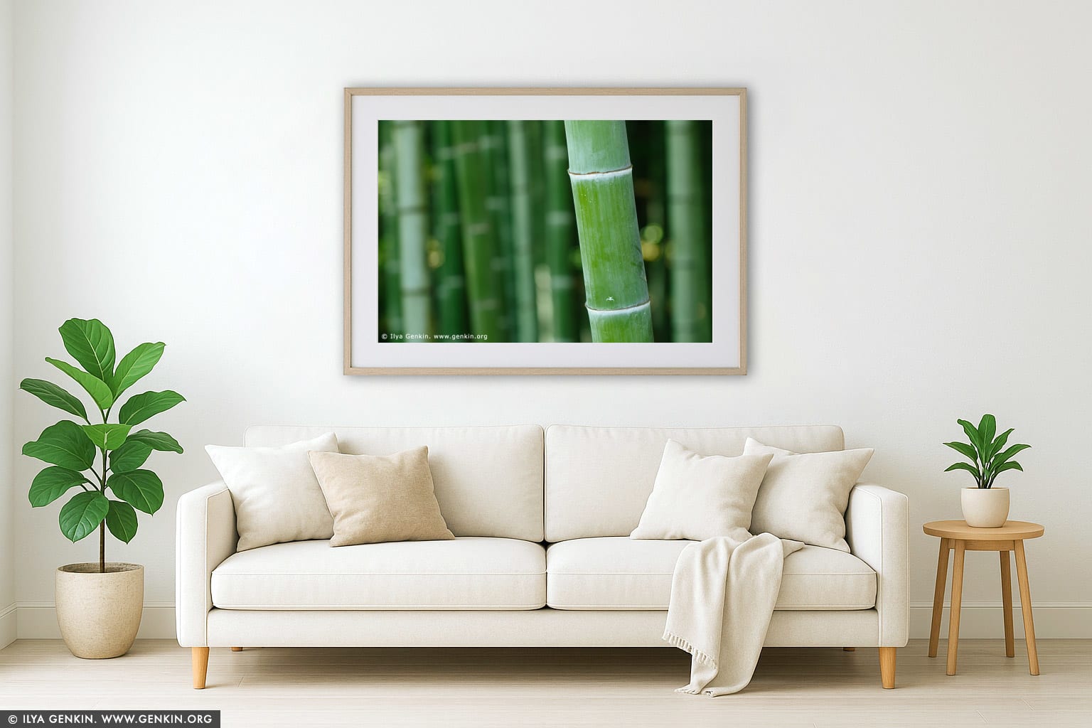 Bamboo Trees at Arashiyama Bamboo Grove wall art in a contemporary living room interior