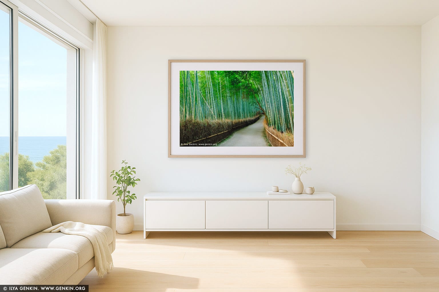 Arashiyama Bamboo Grove wall art in a luxury living room interior