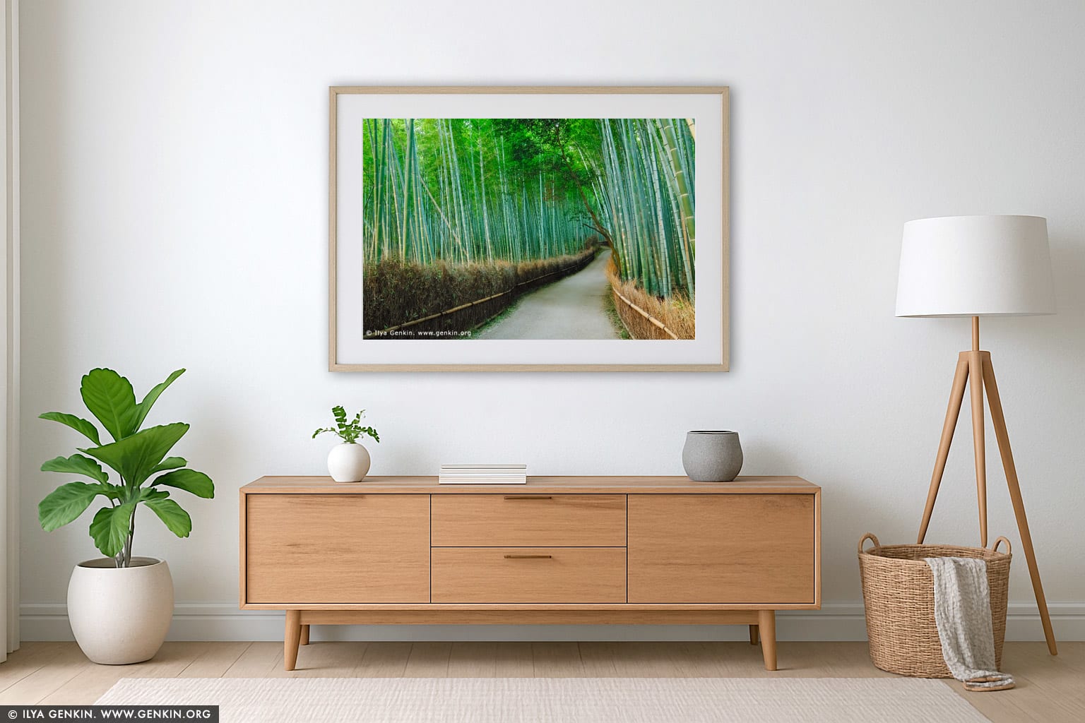 Arashiyama Bamboo Grove wall art in a modern living room interior