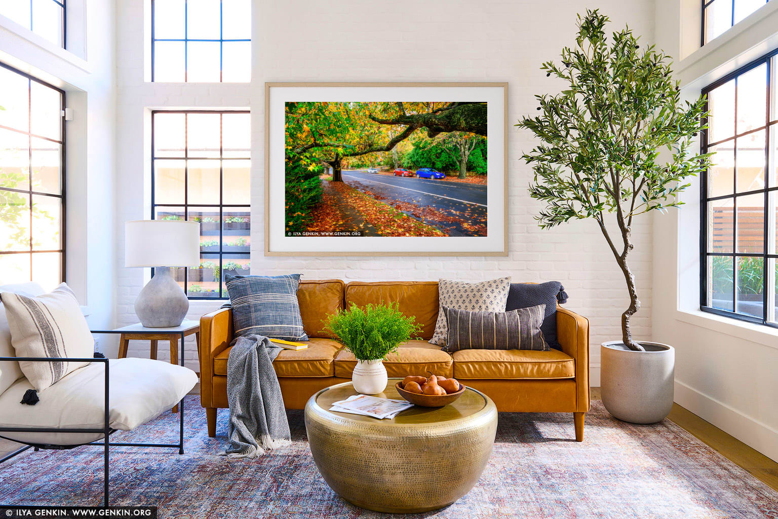 Colourful Autumn in Blackheath wall art in a contemporary living room interior