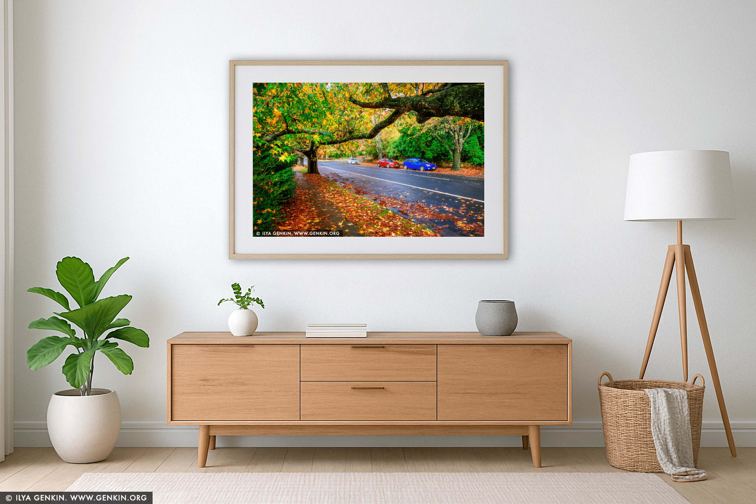 Colourful Autumn in Blackheath wall art in a minimalist living room interior
