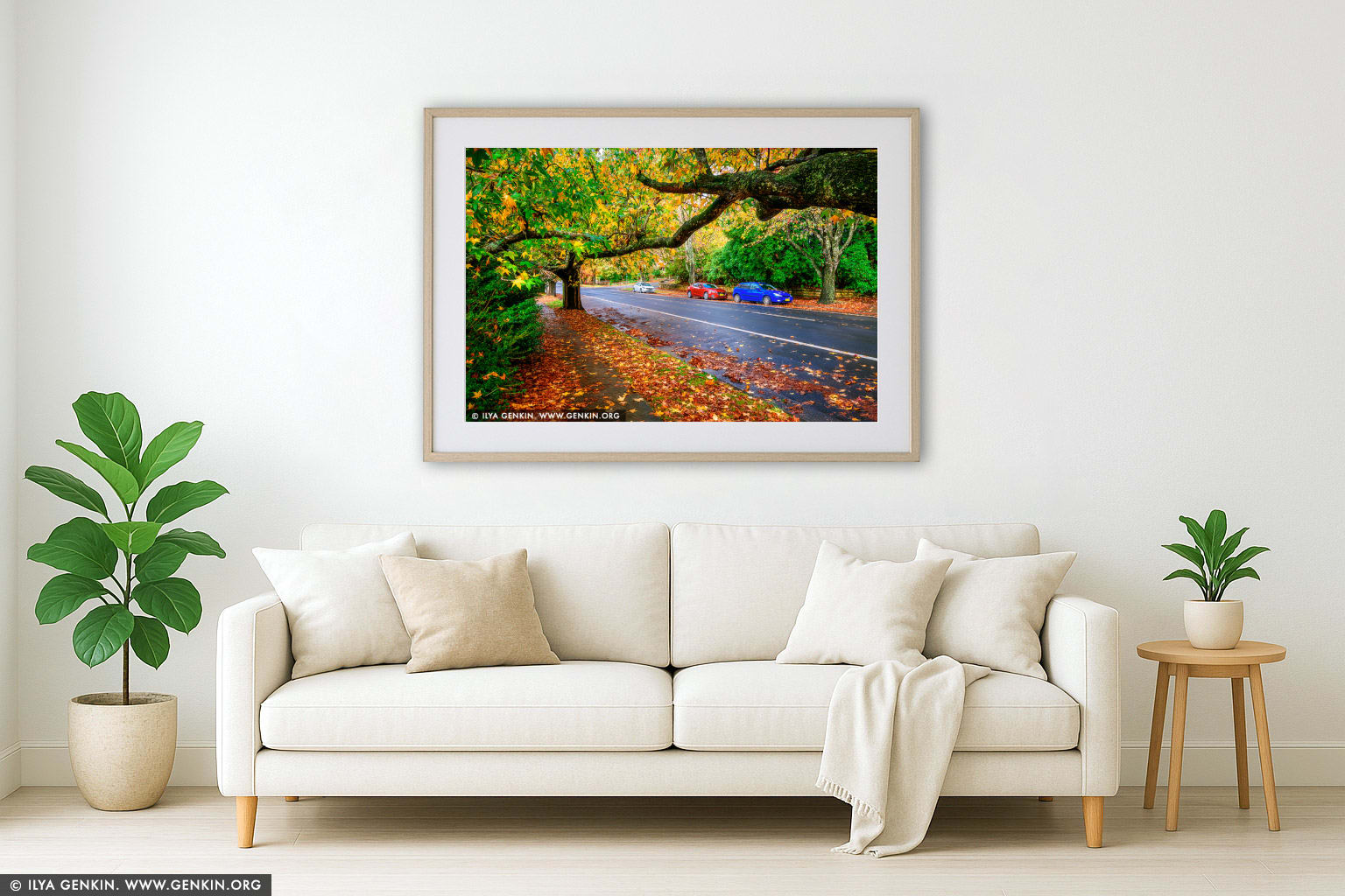 Colourful Autumn in Blackheath wall art in a modern living room interior