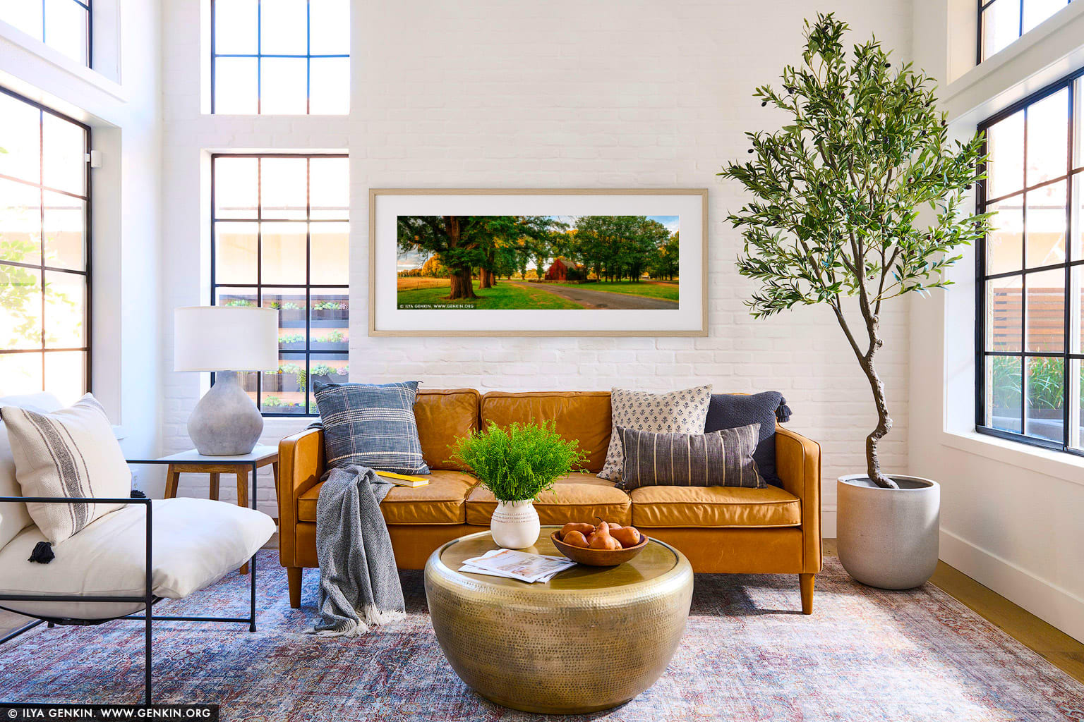 Autumn Colours of Gostwyck Chapel wall art in a contemporary living room interior