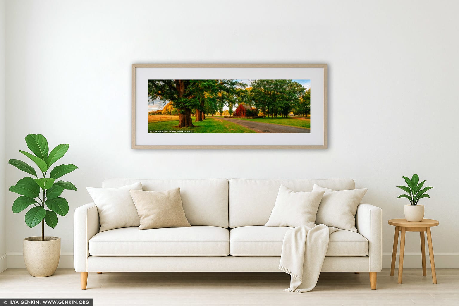 Autumn Colours of Gostwyck Chapel wall art in a modern living room interior