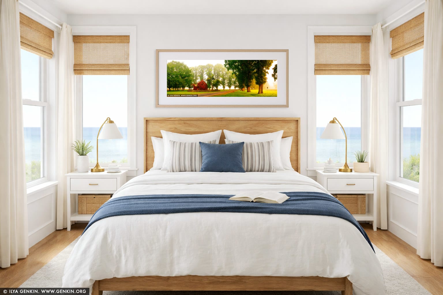 Foggy Autumn Morning at Gostwyck Chapel wall art in a bedroom interior