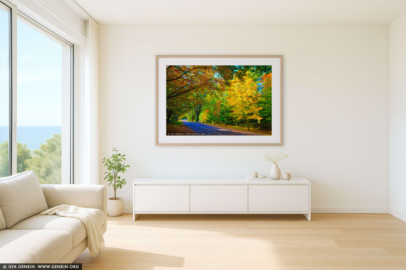 Autumn Avenue in Mount Wilson wall art in a contemporary living room interior