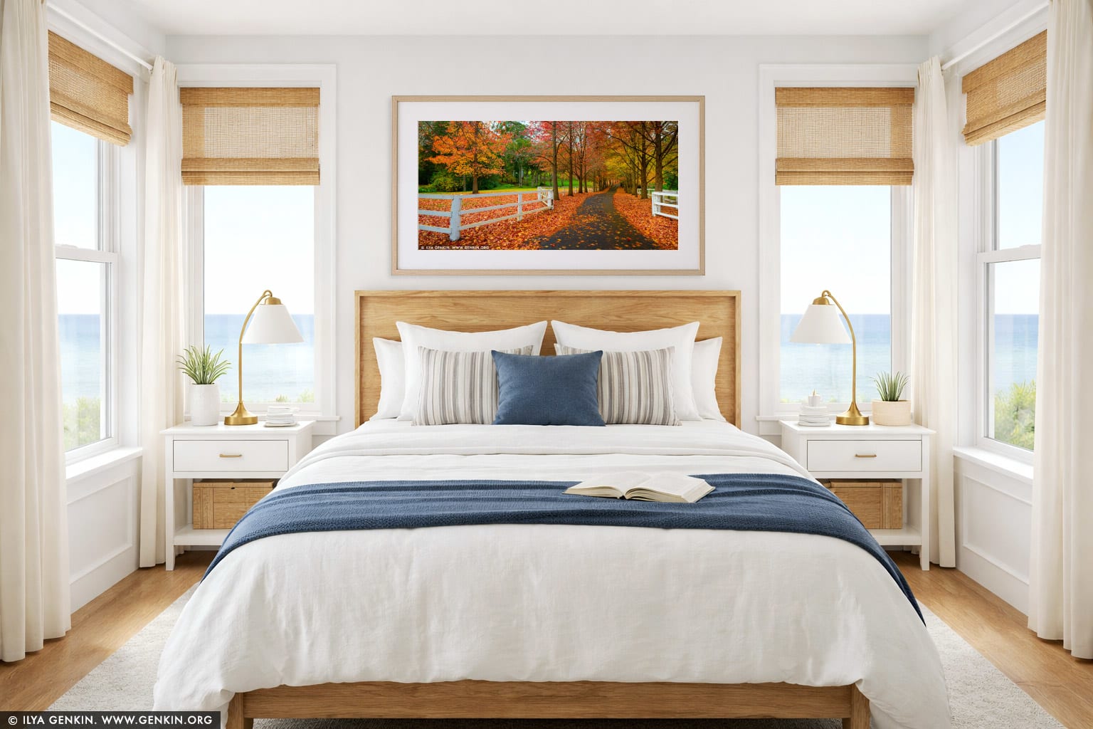 Autumn in Matcham wall art in a bedroom interior