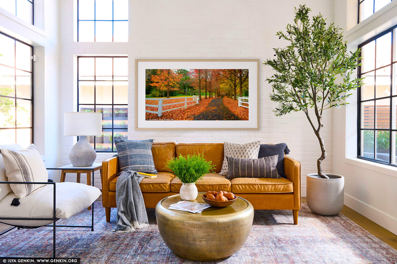 Autumn in Matcham wall art in a contemporary living room interior