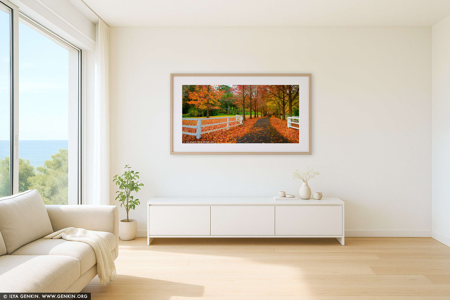 Autumn in Matcham wall art in a contemporary living room interior
