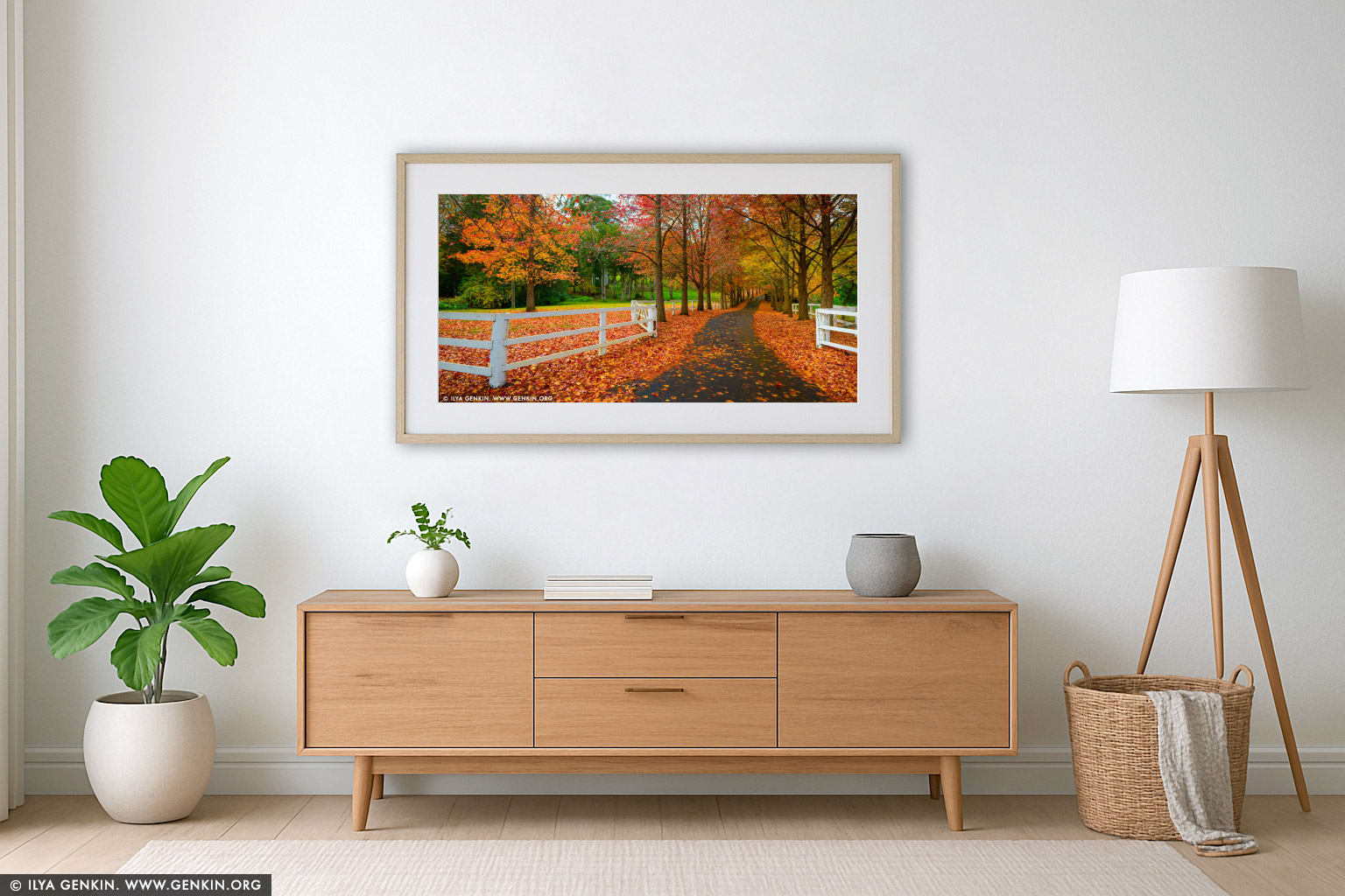 Autumn in Matcham wall art in a minimalist living room interior