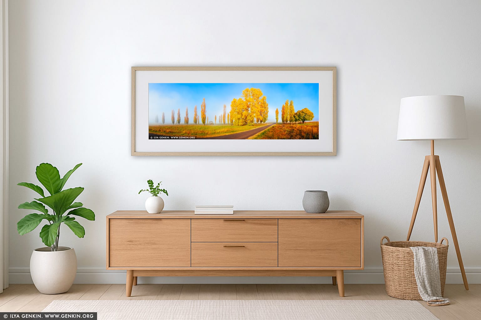 Foggy Autumn Morning near Uralla wall art in a minimalist living room interior