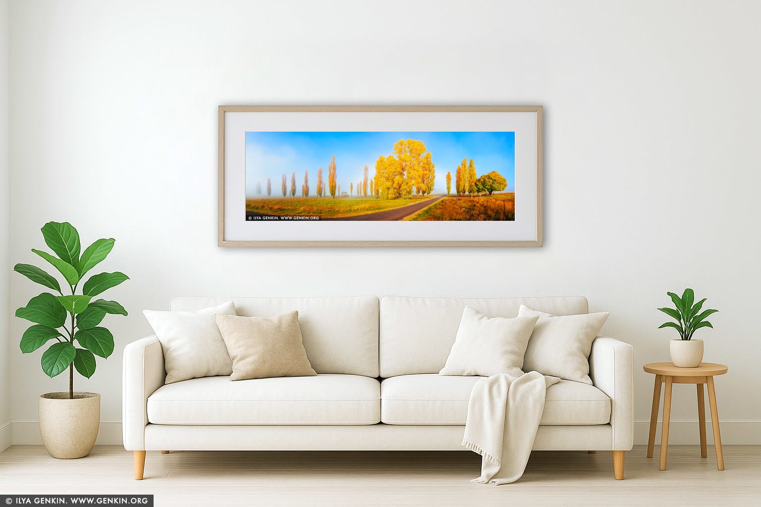 Foggy Autumn Morning near Uralla wall art in a modern living room interior