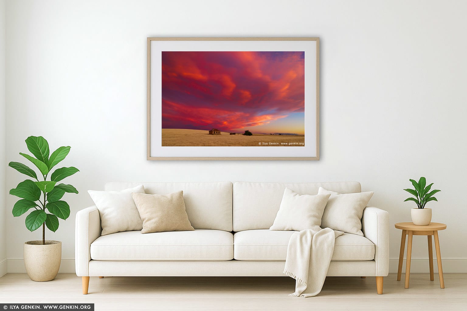 Abandoned Farmhouse at Dusk wall art in a luxury living room interior