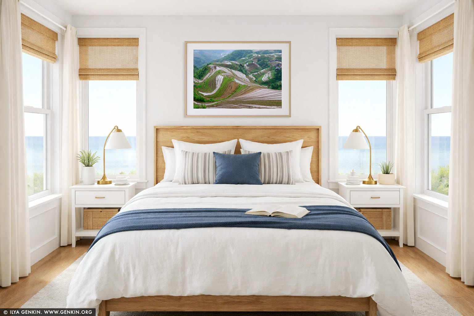 Longji (Dragon's Backbone) Rice Terraces wall art in a bedroom interior