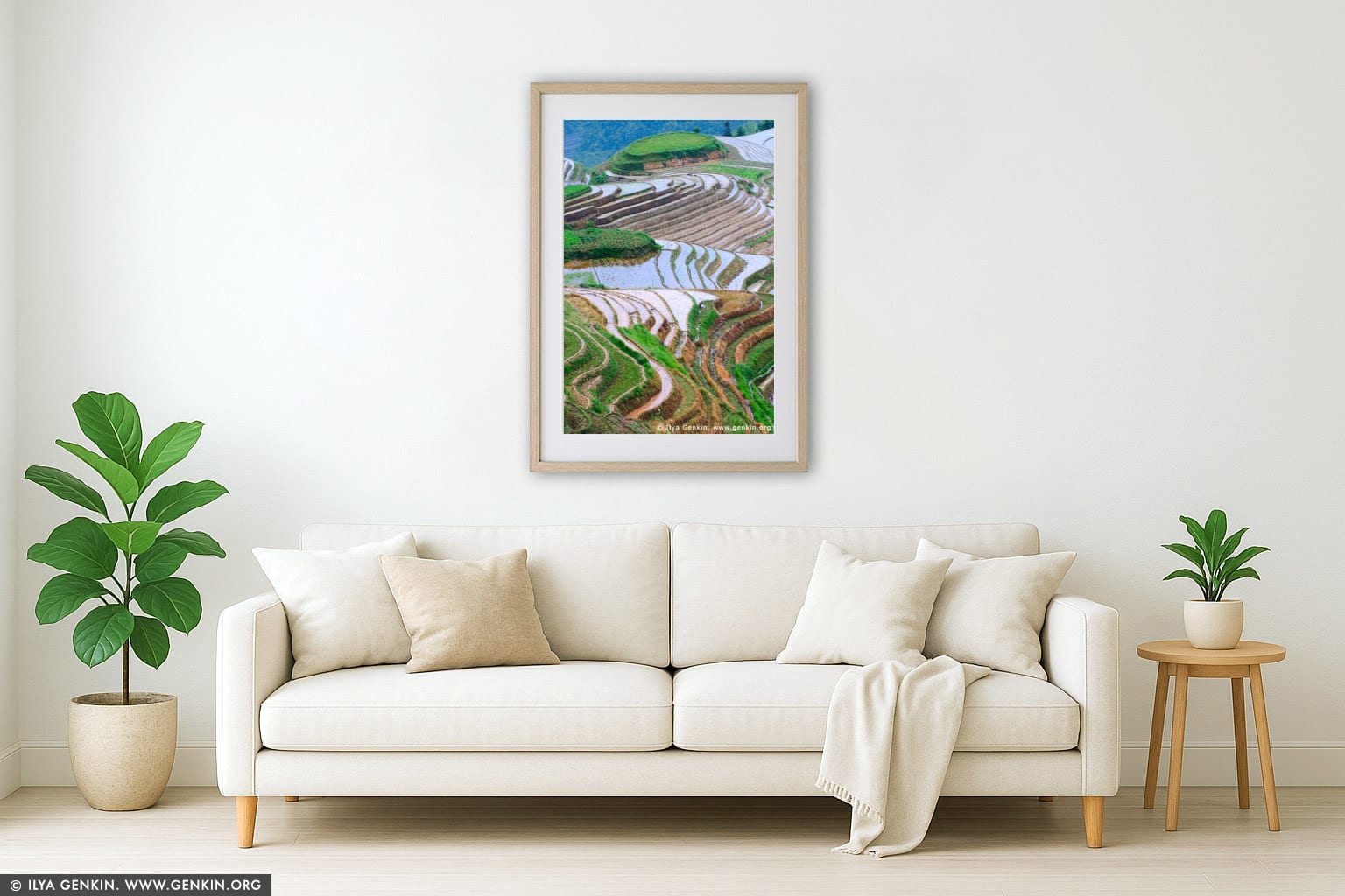 Longsheng Rice Terraces wall art in a contemporary living room interior