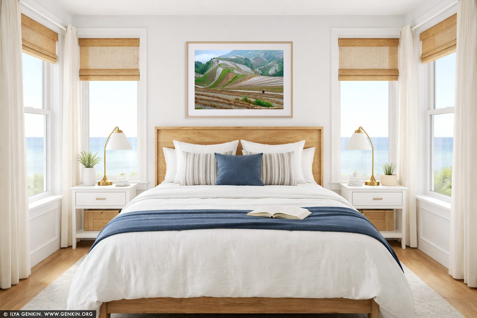 Ping An Rice Terraces wall art in a bedroom interior