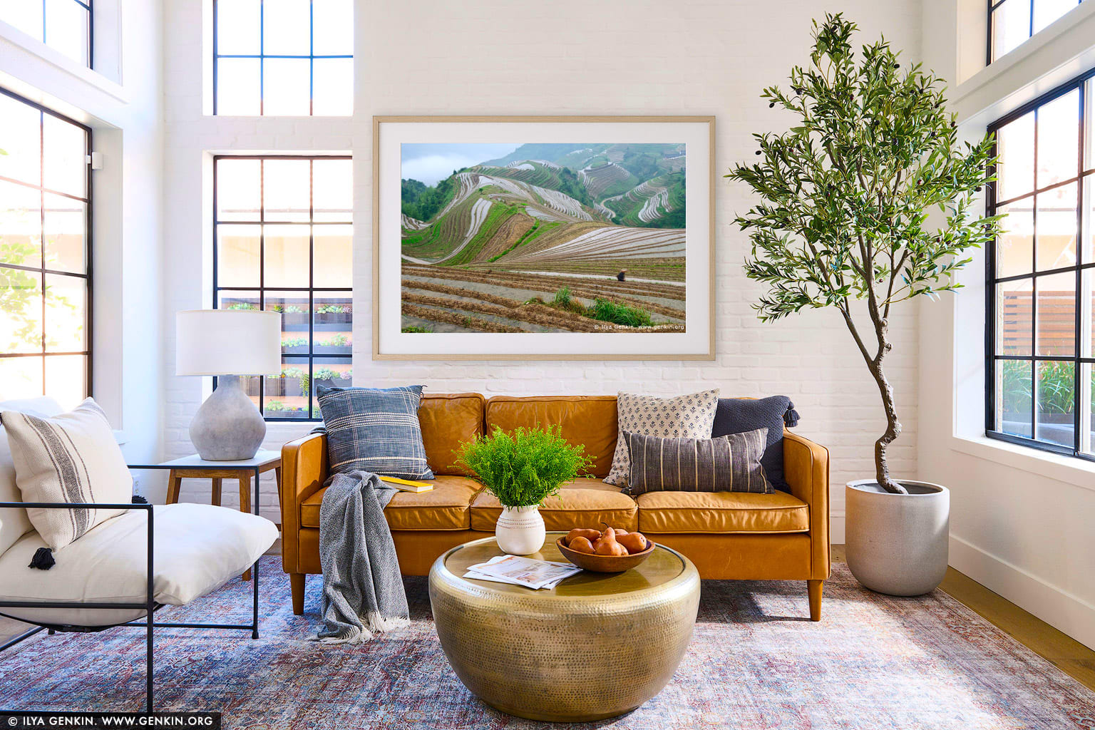 Ping An Rice Terraces wall art in a luxury living room interior