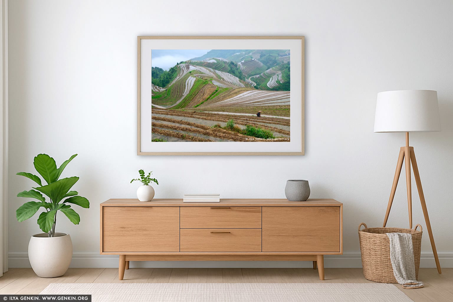 Ping An Rice Terraces wall art in a modern living room interior