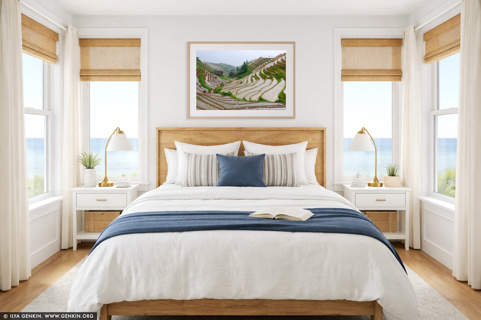 Longsheng Rice Terraces wall art in a bedroom interior