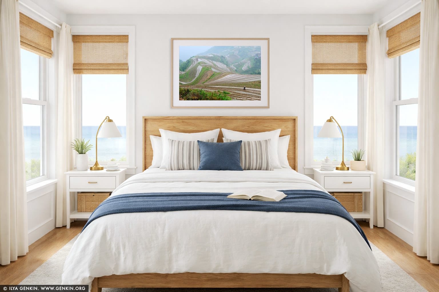 Longji Rice Terrace Fields wall art in a bedroom interior