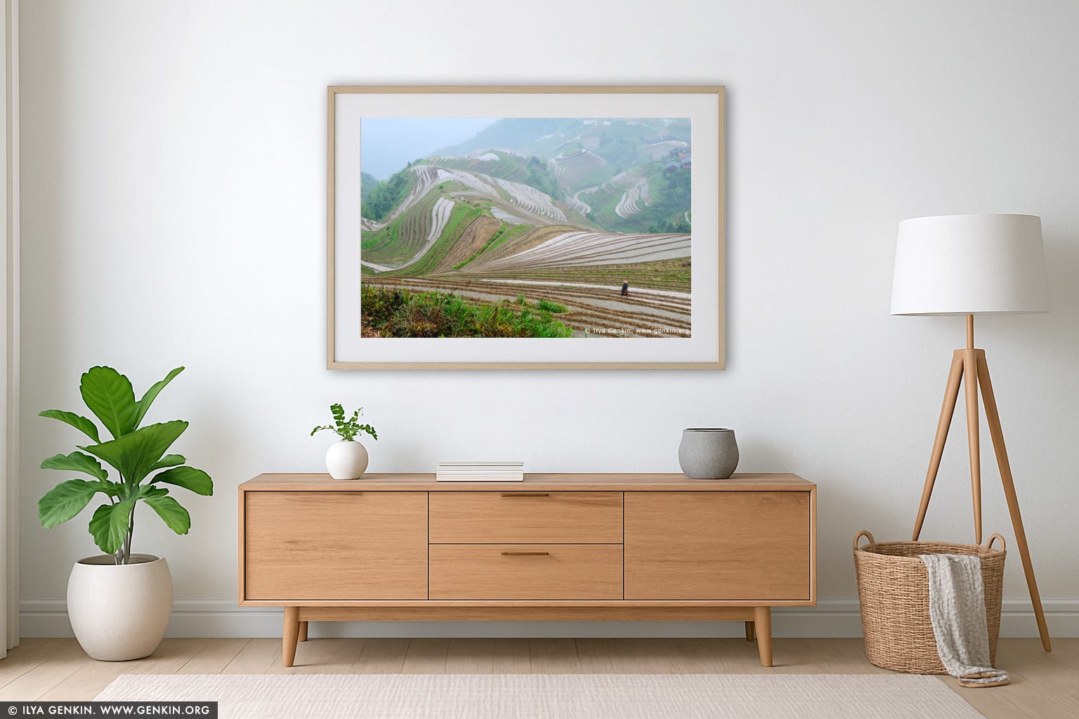 Longji Rice Terrace Fields wall art in a luxury living room interior