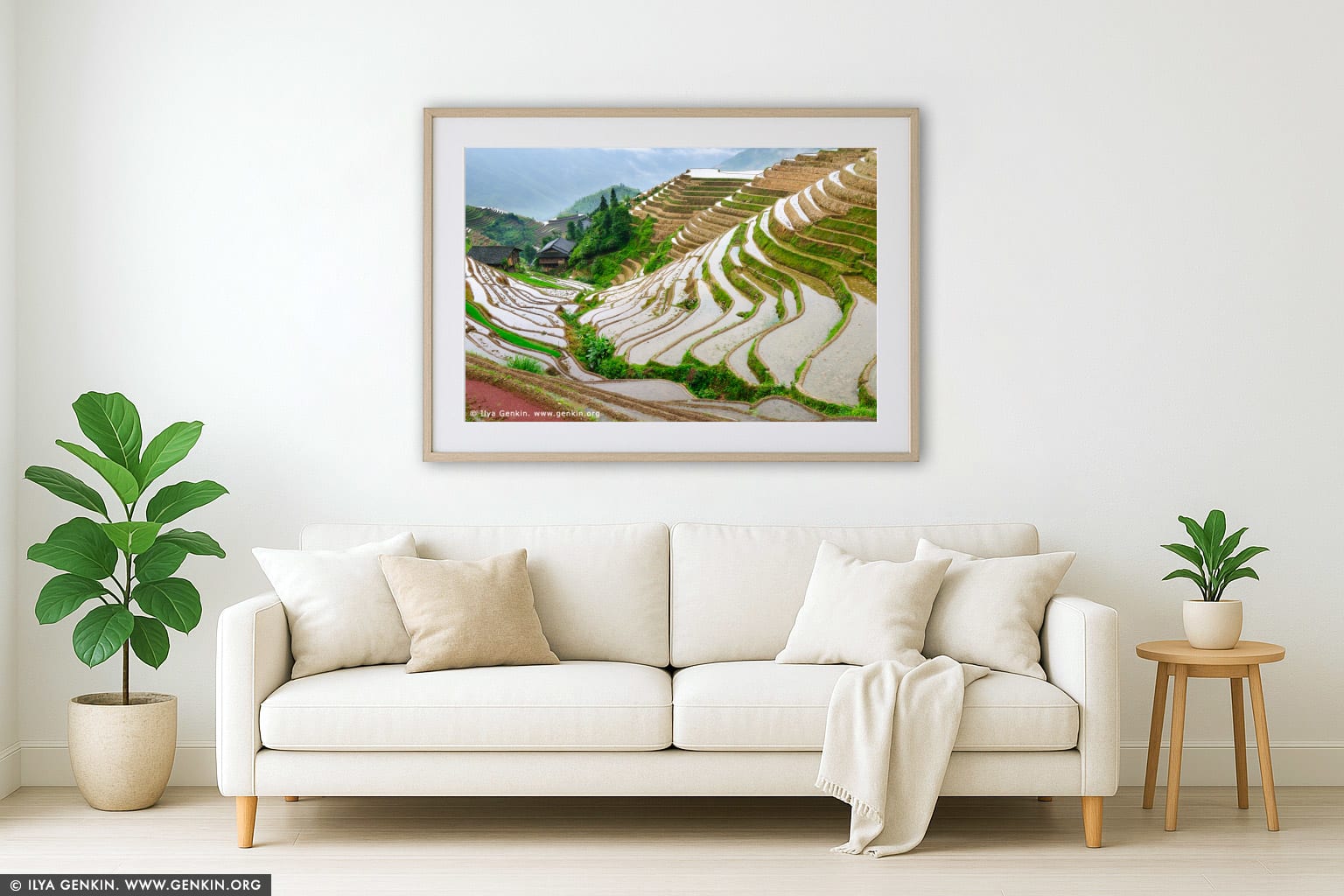 Longji Rice Terrace Fields wall art in a luxury living room interior