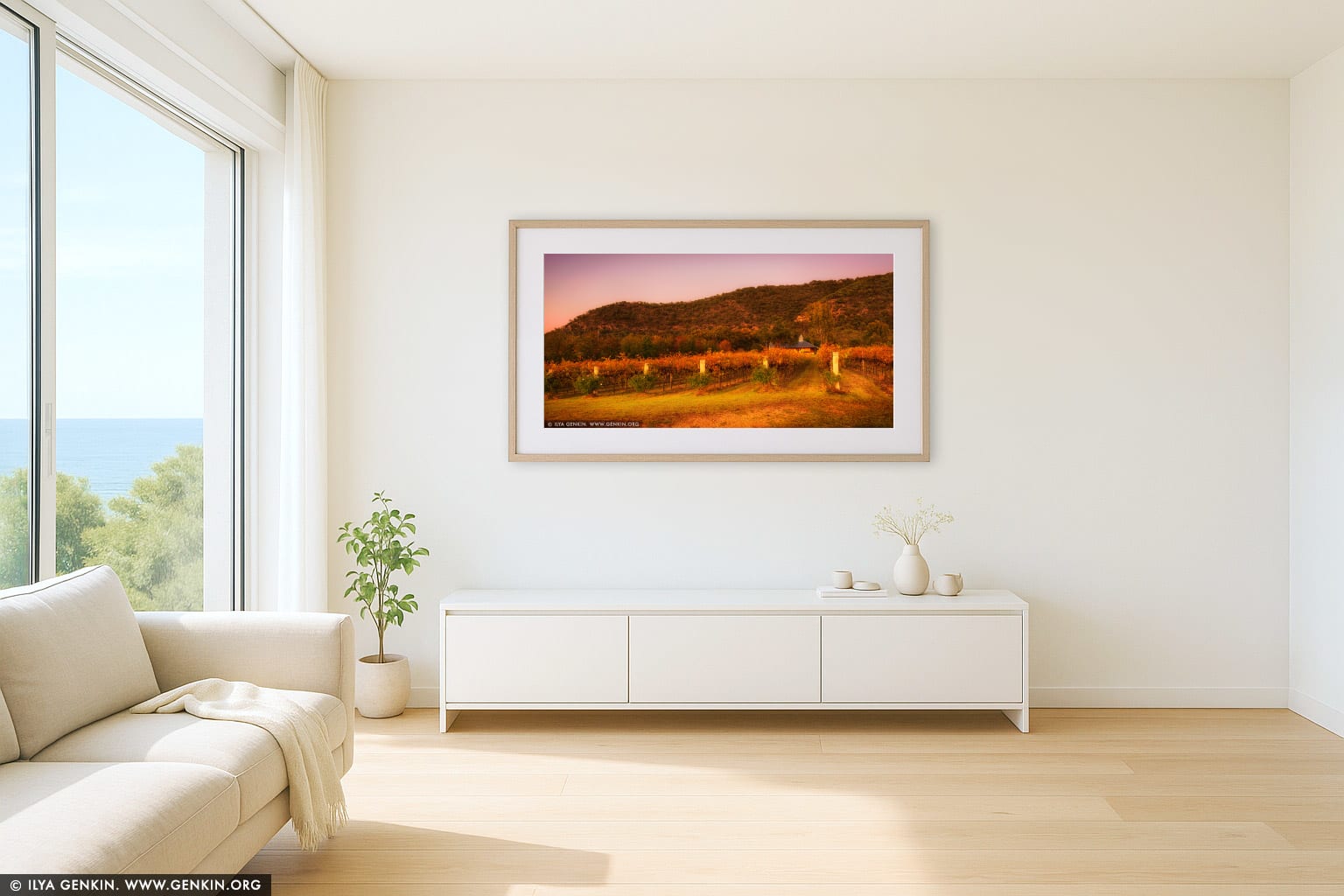 Autumn Colours of Vineyard wall art in a contemporary living room interior