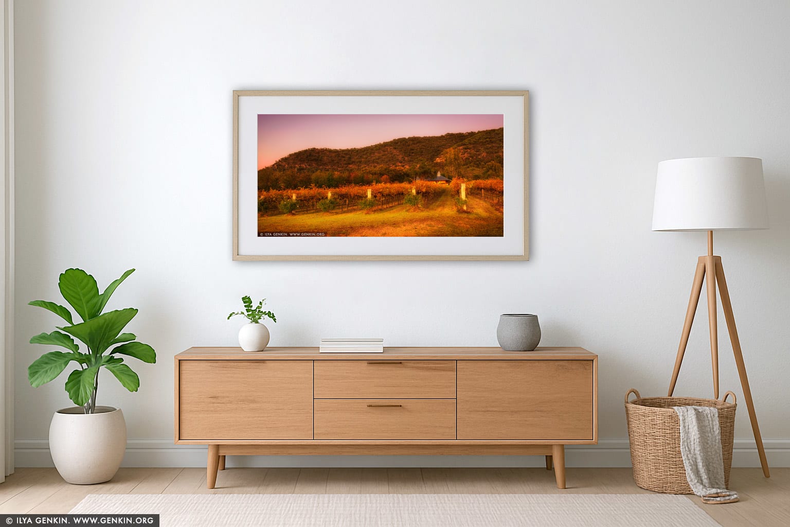 Autumn Colours of Vineyard wall art in a minimalist living room interior
