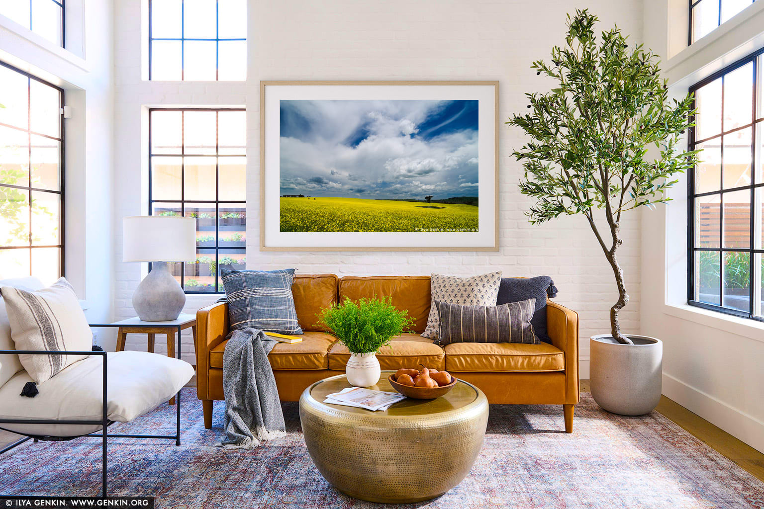 Field of Canola wall art in a contemporary living room interior