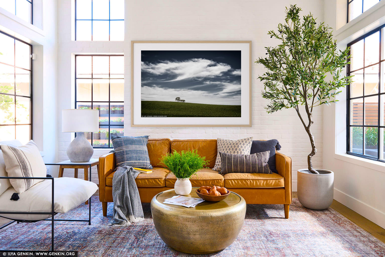 On Hill Top wall art in a minimalist living room interior