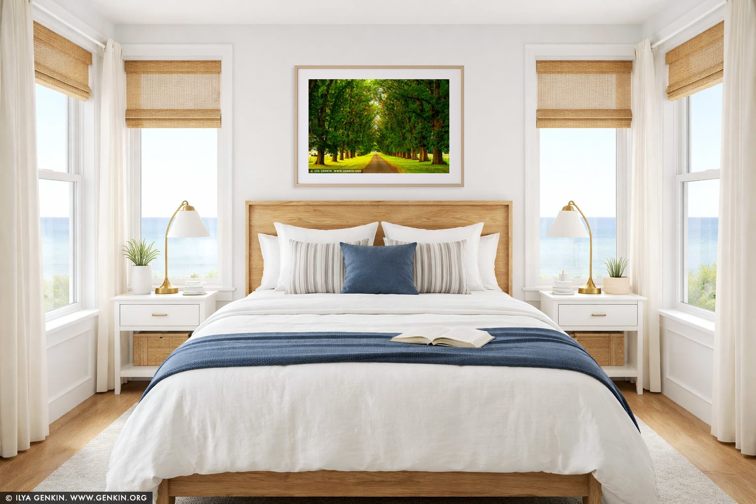 Elm Street at Sunset wall art in a bedroom interior