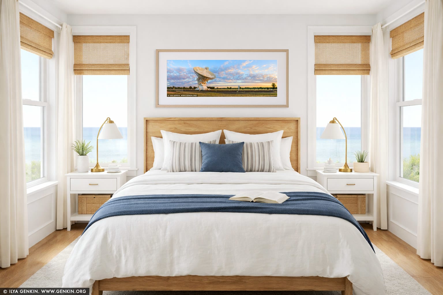 Australia Telescope Compact Array at Sunrise wall art in a bedroom interior