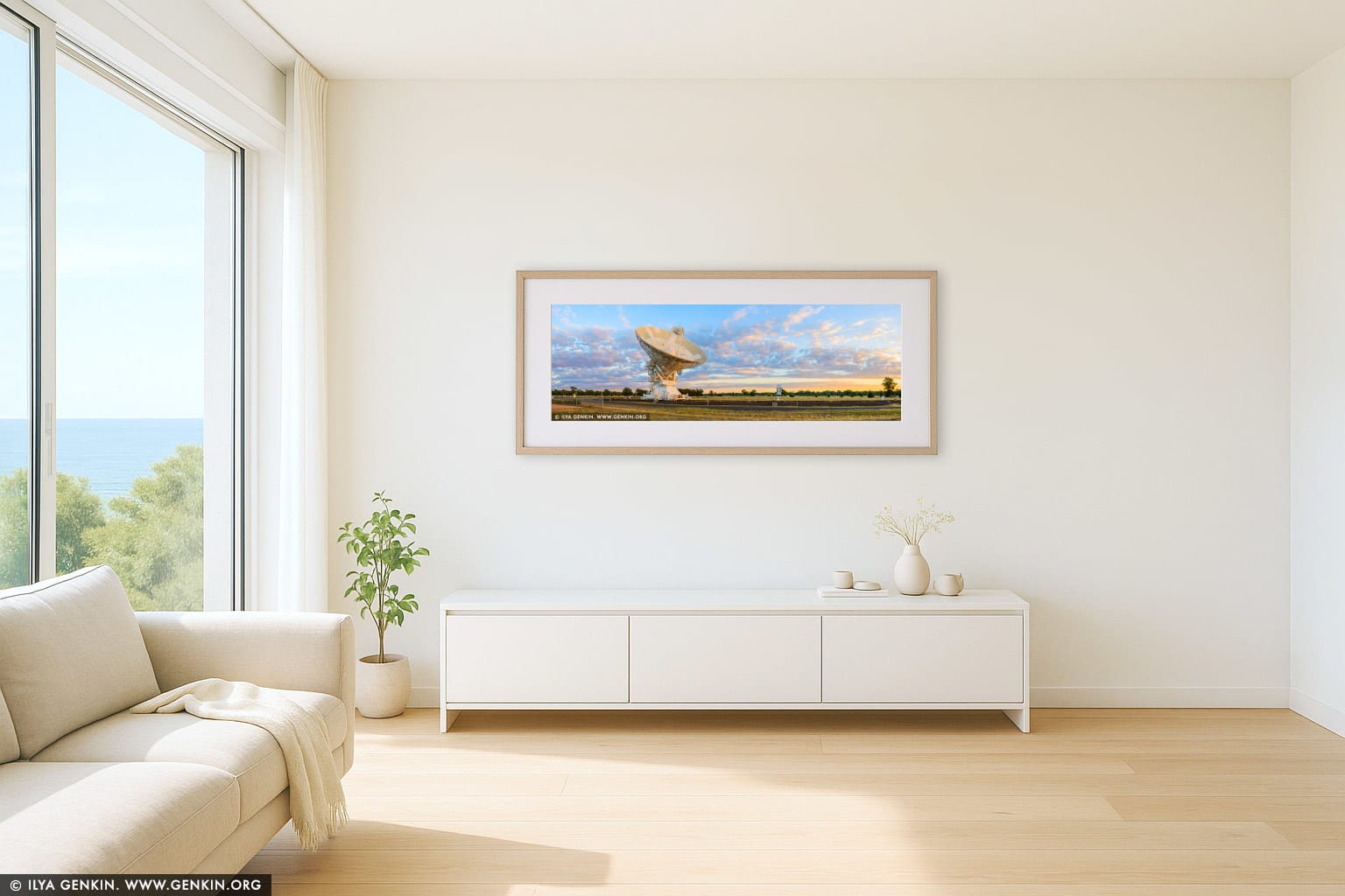 Australia Telescope Compact Array at Sunrise wall art in a contemporary living room interior