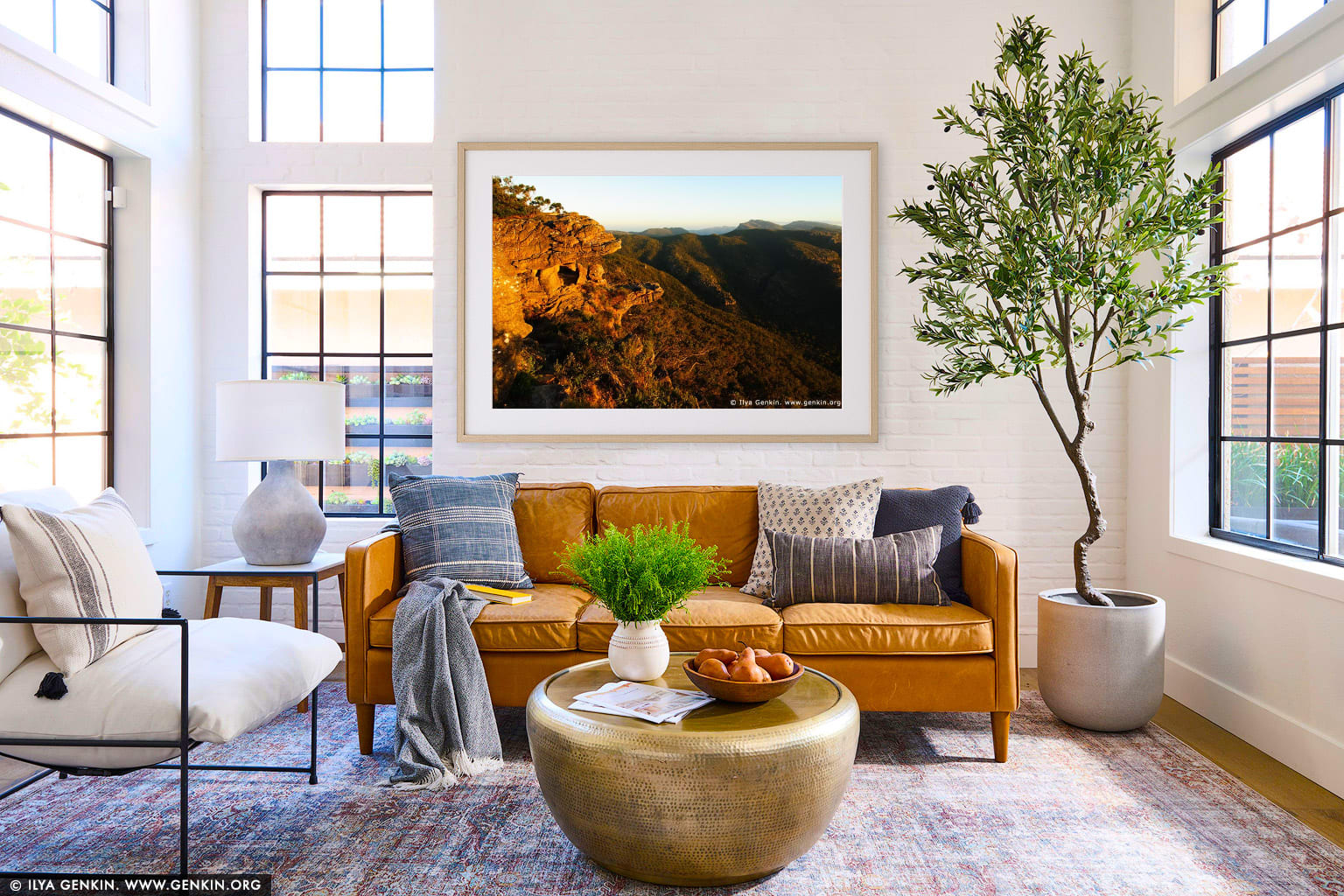 Sunset at the Balconies, Reed Lookout wall art in a contemporary living room interior