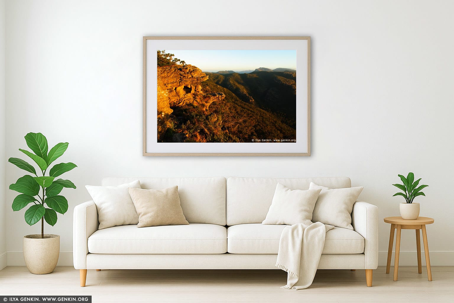 Sunset at the Balconies, Reed Lookout wall art in a modern living room interior