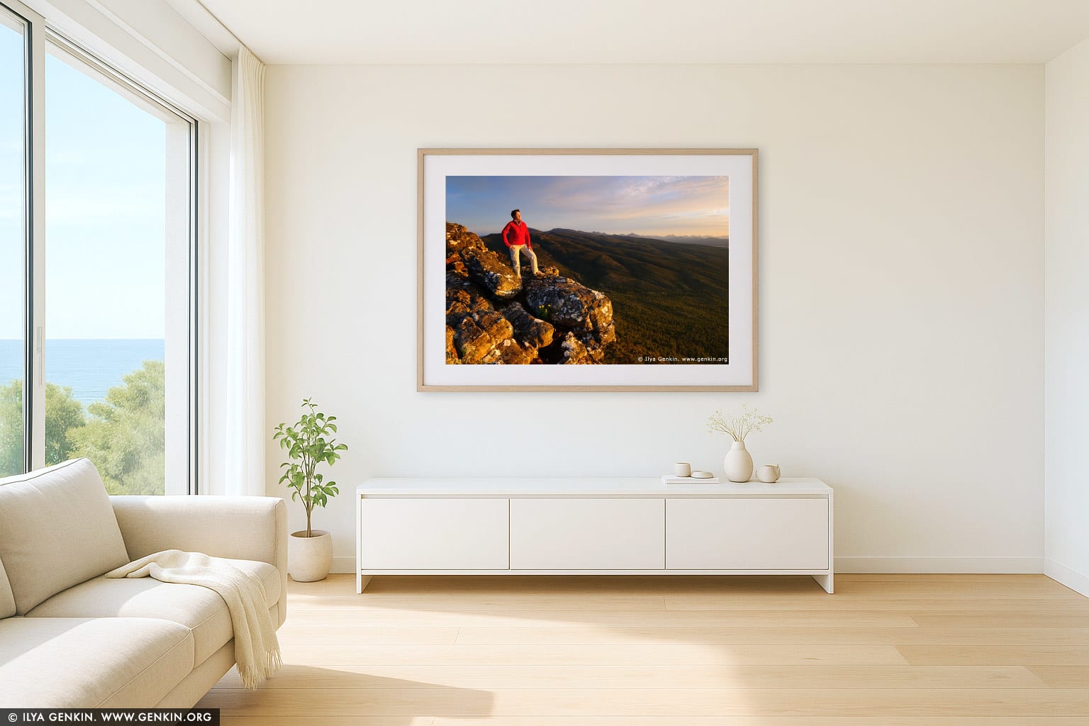 Sunset at the Reed Lookout wall art in a contemporary living room interior