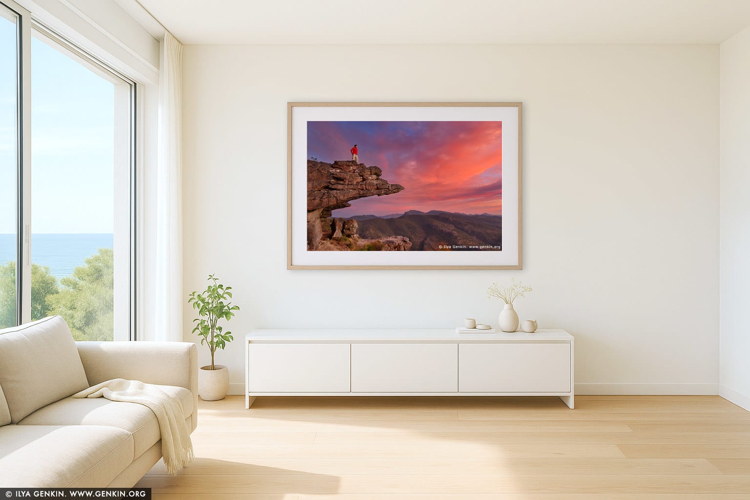 Sunset at the Balconies Lookout (Jaws of Death) wall art in a luxury living room interior