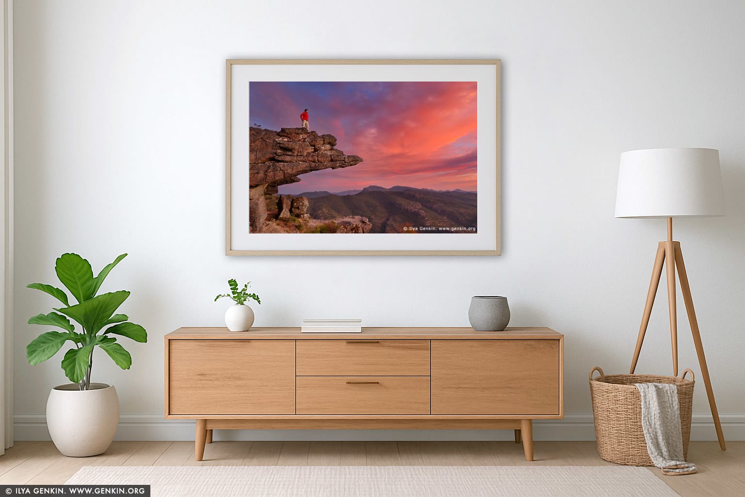 Sunset at the Balconies Lookout (Jaws of Death) wall art in a modern living room interior