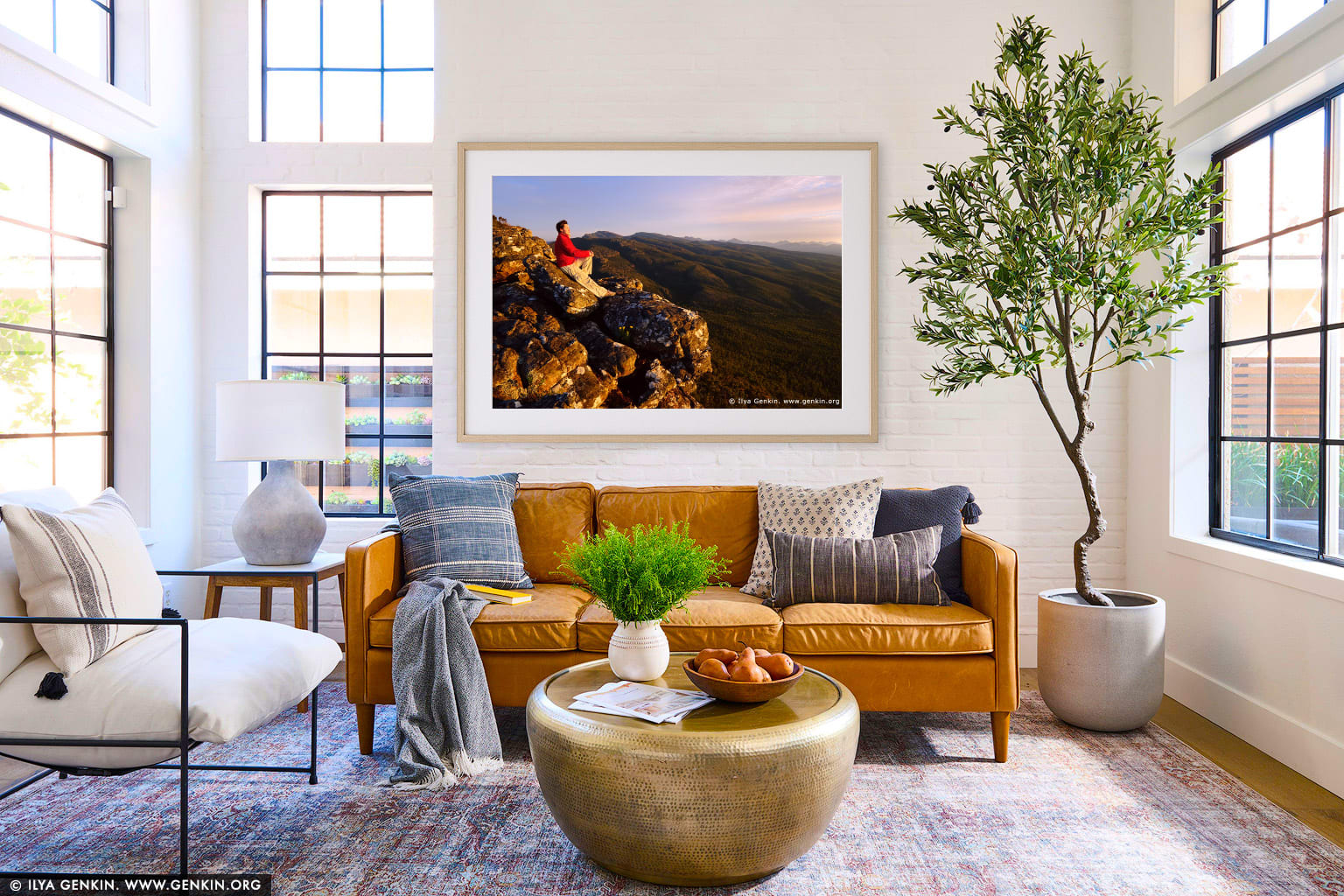 Watching Beautiful Sunset from the Reed Lookout wall art in a modern living room interior