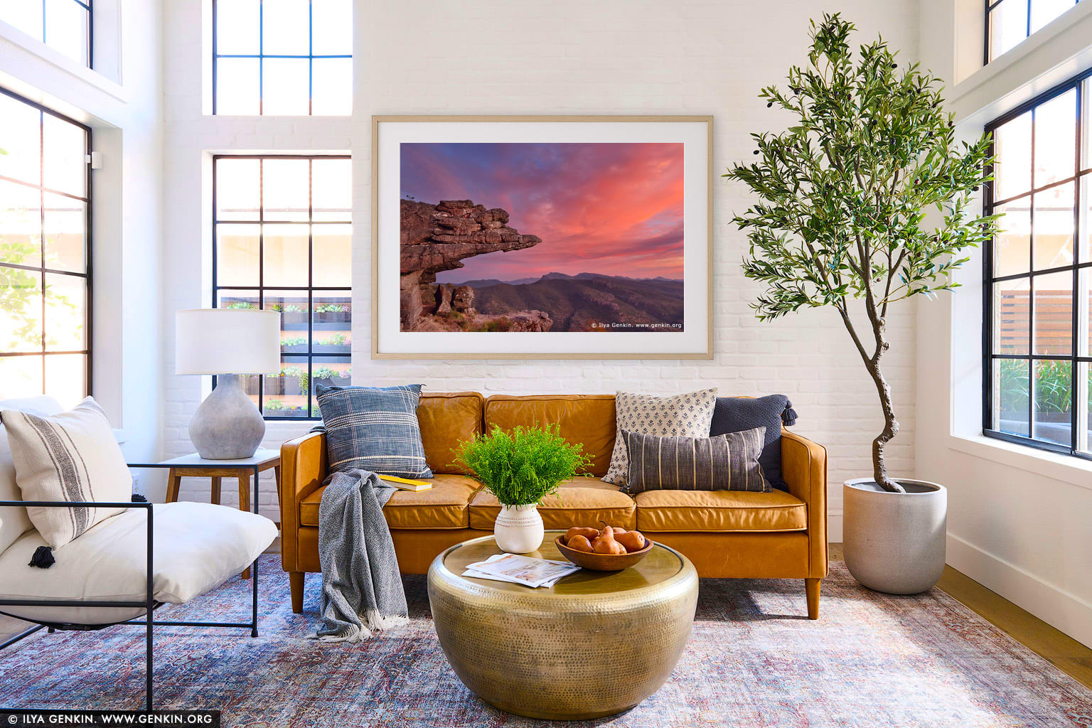 Sunset at the Balconies Lookout (Jaws of Death) wall art in a contemporary living room interior