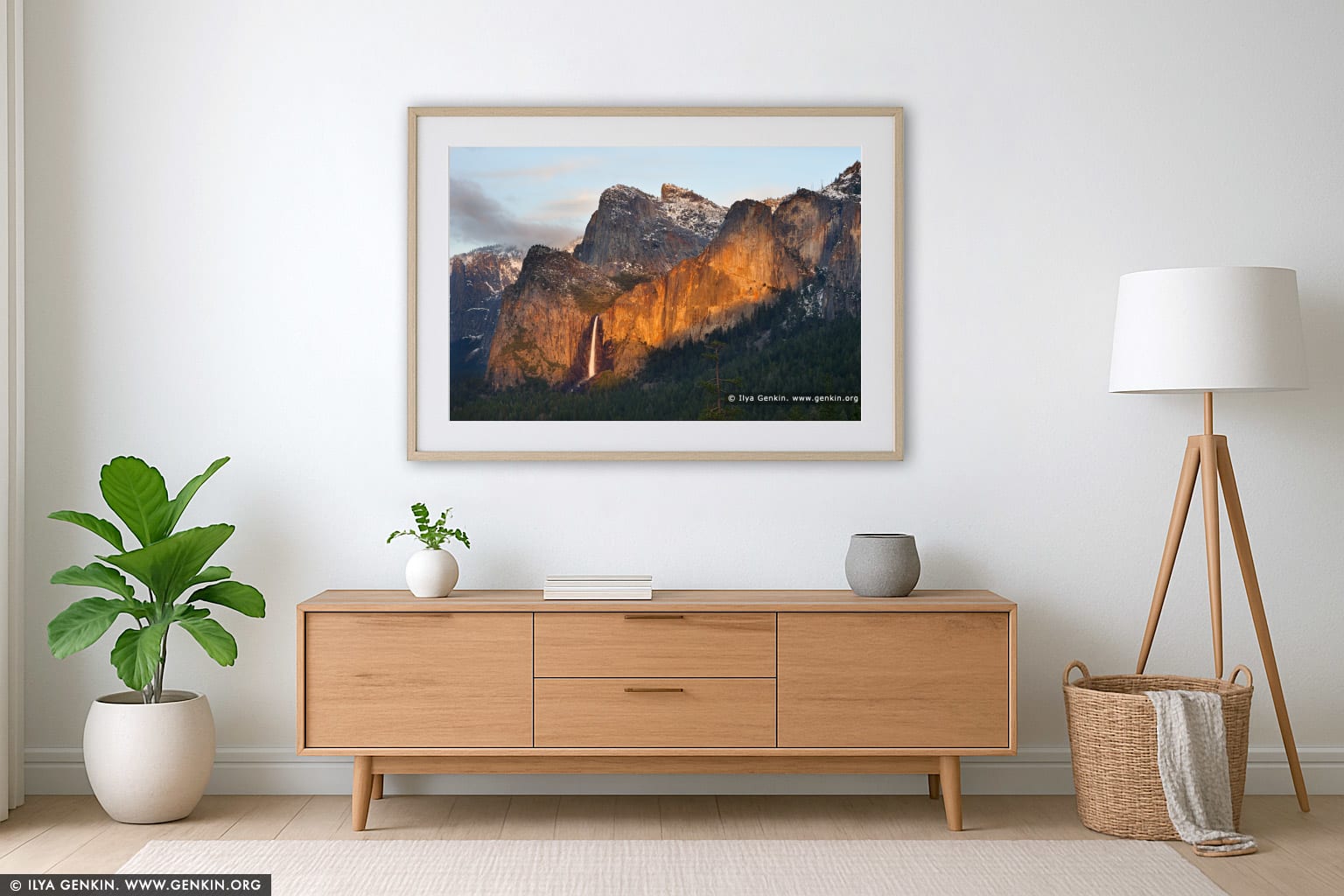 Bridalveil Falls from Tunnel View wall art in a luxury living room interior